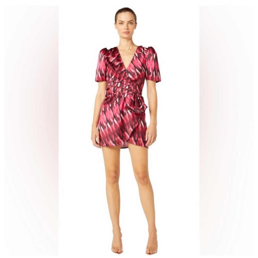 NWT Misa Los Angeles Amina Pleated Draped Satin Mini Wrap Dress Sz Small $325